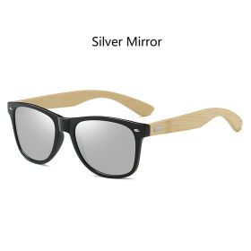 Fashion Bamboo Wood Vintage Square Sunglasses Men Women Luxury Brand Designer Sun Glasses Wooden Driving Fishing UV400 Eyewear (Lenses Color: 1502Z(Silver Mirror))