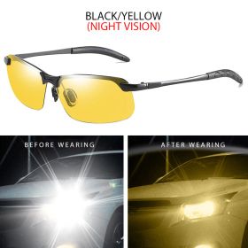 Fashion Half Frame Photochromic Sunglasses Men Women Classic Chamelon Polarized Sun Glasses Male Vintage Fishing Driving Shades (Lenses Color: Black Yellow)