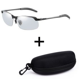 Fashion Half Frame Photochromic Sunglasses Men Women Classic Chamelon Polarized Sun Glasses Male Vintage Fishing Driving Shades (Lenses Color: Black PH Sports Case)
