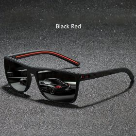 Fashion Nail Decoration Vintage Square polarized Sunglasses Men Women Brand Designer Sun Glasses Driving Fishing UV400 Eyewear (Lenses Color: Black Red)