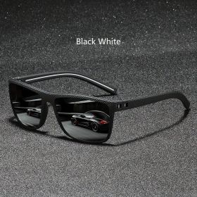 Fashion Nail Decoration Vintage Square polarized Sunglasses Men Women Brand Designer Sun Glasses Driving Fishing UV400 Eyewear (Lenses Color: Black White)