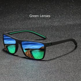 Fashion Nail Decoration Vintage Square polarized Sunglasses Men Women Brand Designer Sun Glasses Driving Fishing UV400 Eyewear (Lenses Color: Green Lenses)