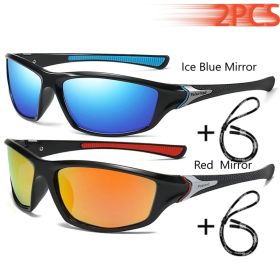Men And Women Outdoor Sports Polarized Sunglasses With Chain Cycling Climbing Skiing Fishing Vintage Sun Glasses UV400 Eyewear (Lenses Color: IceBlue-RedMirror)