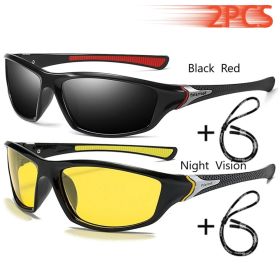 Men And Women Outdoor Sports Polarized Sunglasses With Chain Cycling Climbing Skiing Fishing Vintage Sun Glasses UV400 Eyewear (Lenses Color: BlackRed-Night)