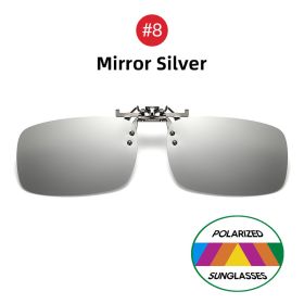 VIVIBEE Mirror Blue Flip Up Clip on Sunglasses Fishing Men Square Polarized Lens Metal Night Vision Driving UV400 Women Glasses (Lenses Color: 8 Mirror Silver, Frame Color: Without Plastic Case)