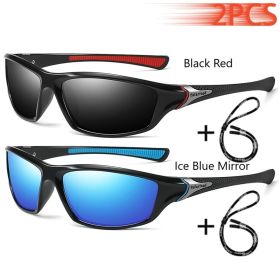 Men And Women Outdoor Sports Polarized Sunglasses With Chain Cycling Climbing Skiing Fishing Vintage Sun Glasses UV400 Eyewear (Lenses Color: BlackRed-IceBlue)