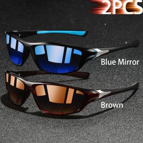 1-2-3 Pieces Vintage Sports Sunglasses Men Women Fishing Running Cycling Mountaineering Sport Man Sun Glasses Anti-Glare UV400 (Lenses Color: BlueMirror-Brown)