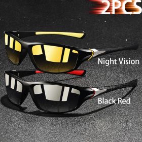 1-2-3 Pieces Vintage Sports Sunglasses Men Women Fishing Running Cycling Mountaineering Sport Man Sun Glasses Anti-Glare UV400 (Lenses Color: NightVision-BlackRed)