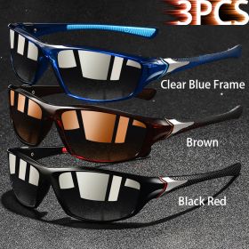 1-2-3 Pieces Vintage Sports Sunglasses Men Women Fishing Running Cycling Mountaineering Sport Man Sun Glasses Anti-Glare UV400 (Lenses Color: ClearBlu-Brow-BlacRe)