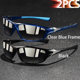 1-2-3 Pieces Vintage Sports Sunglasses Men Women Fishing Running Cycling Mountaineering Sport Man Sun Glasses Anti-Glare UV400 (Lenses Color: ClearBlue-Black)