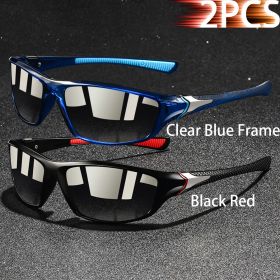 1-2-3 Pieces Vintage Sports Sunglasses Men Women Fishing Running Cycling Mountaineering Sport Man Sun Glasses Anti-Glare UV400 (Lenses Color: ClearBlue-BlackRed)