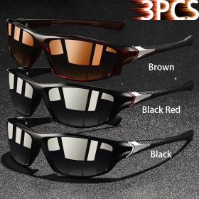 1-2-3 Pieces Vintage Sports Sunglasses Men Women Fishing Running Cycling Mountaineering Sport Man Sun Glasses Anti-Glare UV400 (Lenses Color: Brown-BlackRed-Black)