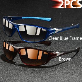 1-2-3 Pieces Vintage Sports Sunglasses Men Women Fishing Running Cycling Mountaineering Sport Man Sun Glasses Anti-Glare UV400 (Lenses Color: ClearBlue-Brown)