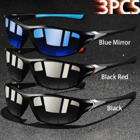 1-2-3 Pieces Vintage Sports Sunglasses Men Women Fishing Running Cycling Mountaineering Sport Man Sun Glasses Anti-Glare UV400 (Lenses Color: Blue-BlackRed-Black)