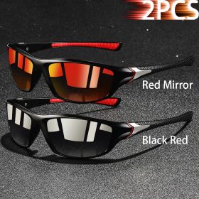 1-2-3 Pieces Vintage Sports Sunglasses Men Women Fishing Running Cycling Mountaineering Sport Man Sun Glasses Anti-Glare UV400 (Lenses Color: RedMirror-BlackRed)