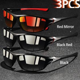 1-2-3 Pieces Vintage Sports Sunglasses Men Women Fishing Running Cycling Mountaineering Sport Man Sun Glasses Anti-Glare UV400 (Lenses Color: Red-BlackRed-Black)