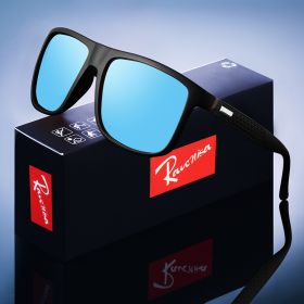 Fashion Vintage Square Sunglasses Men Women Luxury Brand Designer Men's Sun Glasses Driving Fishing UV400 Eyewear Men (Lenses Color: Black-Blue, Frame Color: black)
