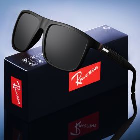 Fashion Vintage Square Sunglasses Men Women Luxury Brand Designer Men's Sun Glasses Driving Fishing UV400 Eyewear Men (Lenses Color: Black-Black, Frame Color: black)