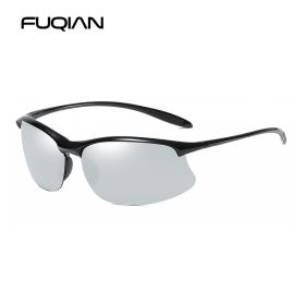 Ultralight Weight Sports Polarized Sunglasses Men Women TR90 Half Frame Fishing Sun Glasses Outdoor Driving Shades (Lenses Color: Black Silver)