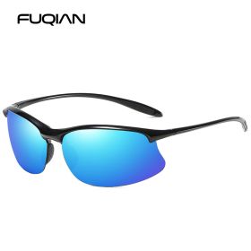 Ultralight Weight Sports Polarized Sunglasses Men Women TR90 Half Frame Fishing Sun Glasses Outdoor Driving Shades (Lenses Color: Black Blue)