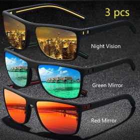 3 Pieces Vintage Check Pattern Sunglasses For Men Women Fishing Driving Fashion Square Brand Design Sun Glasses UV400 (Lenses Color: Night-Green-Red)