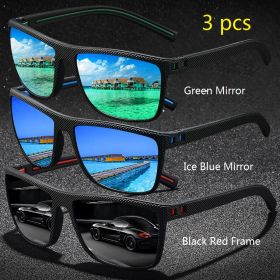 3 Pieces Vintage Check Pattern Sunglasses For Men Women Fishing Driving Fashion Square Brand Design Sun Glasses UV400 (Lenses Color: Green-Blue-BlackRed)