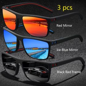 3 Pieces Vintage Check Pattern Sunglasses For Men Women Fishing Driving Fashion Square Brand Design Sun Glasses UV400 (Lenses Color: Red-IceBlue-BlackRed)