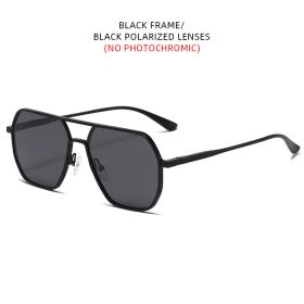 Luxury Metal Photochromic Sunglasses Men Women Fashion Polarized Sun Glasses Stylish Chameleon Anti-glare Driving Shades UV400 (Lenses Color: Black Black)