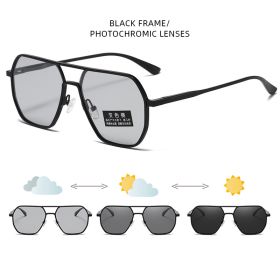 Luxury Metal Photochromic Sunglasses Men Women Fashion Polarized Sun Glasses Stylish Chameleon Anti-glare Driving Shades UV400 (Lenses Color: Black Photochromic)