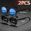 2 Pieces Fashion Vintage oval Sunglasses Men Women Fishing Driving Man Luxury Brand Designer Sun Glasses Anti-Glare Retro Eyewea