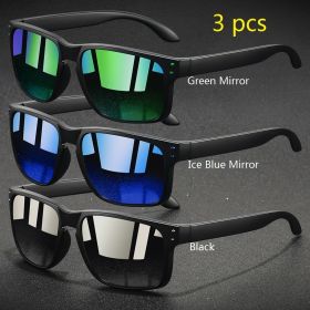 3 PCS Fashion Vintage Square Sunglasses Men Women Fishing Driving Man Luxury Brand Designer Sun Glasses Anti-Glare Eyewear UV400 (Lenses Color: Green-IceBlue-Black)