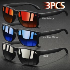 3 PCS Fashion Vintage Square Sunglasses Men Women Fishing Driving Man Luxury Brand Designer Sun Glasses Anti-Glare Eyewear UV400 (Lenses Color: Red-IceBlue-Black)