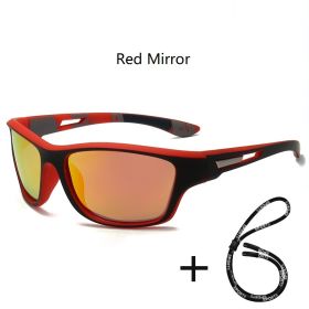 Fashion Polarized Sports Sunglasses With Chain Men Women Brand Designer Retro Sun Glasses Cycling Climbing Fishing UV400 Eyewear (Lenses Color: Chain-D557Red Mirror)