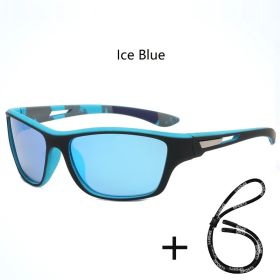 Fashion Polarized Sports Sunglasses With Chain Men Women Brand Designer Retro Sun Glasses Cycling Climbing Fishing UV400 Eyewear (Lenses Color: Chain-D557(Ice Blue))