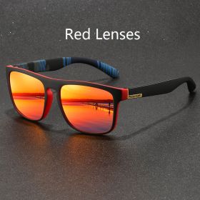 Fashion Vintage Polarized Square Sunglasses Men Women Fishing Driving Man Luxury Brand Designer Sun Glasses Retro Eyewear UV400 (Lenses Color: Red Lenses)