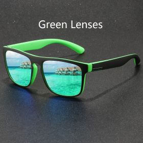Fashion Vintage Polarized Square Sunglasses Men Women Fishing Driving Man Luxury Brand Designer Sun Glasses Retro Eyewear UV400 (Lenses Color: Green Lenses)