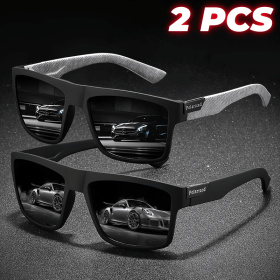 Retro Square Polarized Sports Sunglasses Lightweight UV400 for Fishing Driving Unisex Vintage Outdoor Eyewear (Lenses Color: 2PCS-2)