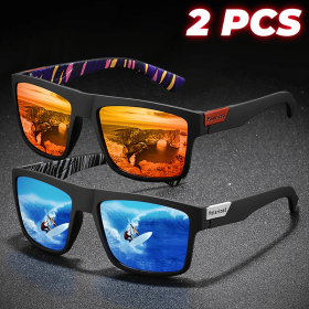 Retro Square Polarized Sports Sunglasses Lightweight UV400 for Fishing Driving Unisex Vintage Outdoor Eyewear (Lenses Color: 2PCS-1)
