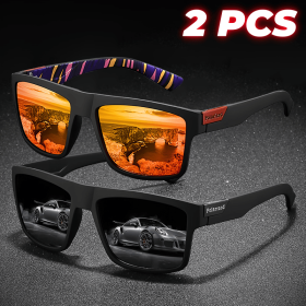 Retro Square Polarized Sports Sunglasses Lightweight UV400 for Fishing Driving Unisex Vintage Outdoor Eyewear (Lenses Color: 2PCS-5)