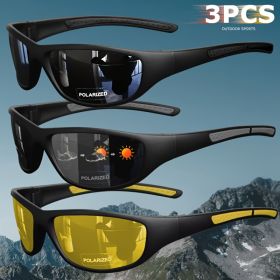 1/3PCS Polarized Sports Sunglasses Set High-Quality Photochromic Wraparound Lenses for Cycling Fishing Driving Night Vision, UV (Lenses Color: 3PCS-1)