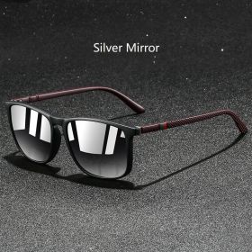 Fashion Colorful stripes Vintage Square Sunglasses For Men Women Driving Fishing Brand Designer Sun Glasses Man UV400 Eyewear (Lenses Color: Silver Mirror)