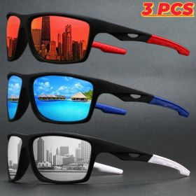 2025 New Sports Polarized Sunglasses Wraparound Design Multicolor Coated Lenses Unisex UV Protection for Driving Fishing Durable (Lenses Color: 3PCS-C5)