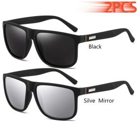 Fashion Vintage Square Sunglasses Men Women Luxury Brand Designer Men's Sun Glasses Driving Fishing UV400 Eyewear Man (Lenses Color: Black-SilveMirror)