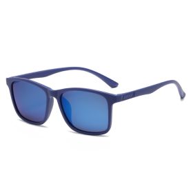 Luxury Men Polarized sunglasses Fashion Vintage square Ultra Light TR90Frame Driving Fishing sun Glasses For Man UV400 Eyewear (Lenses Color: Blue)
