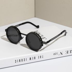 Polarized Round Sunglasses ND9 Adjustable Dimming Sun Glasses Men Women Retro Punk Men's Fishing Eyeglasses Outdoor Shades UV400 (Lenses Color: Black Black)