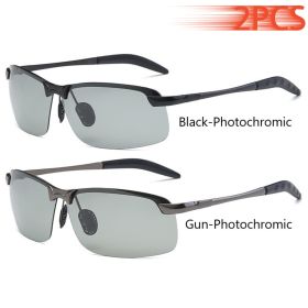 Men Photochromic Polarized Sunglasses Driving Fishing Chameleon Glasses Change Color Sun Glasses Day Night Vision UV400 Eyewear (Lenses Color: BlackPhoto-GunPhoto)