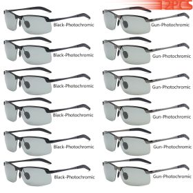 Men Photochromic Polarized Sunglasses Driving Fishing Chameleon Glasses Change Color Sun Glasses Day Night Vision UV400 Eyewear (Lenses Color: 12PCS-Black-Gun)