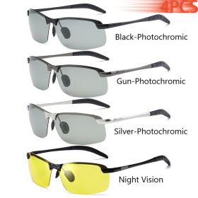 Men Photochromic Polarized Sunglasses Driving Fishing Chameleon Glasses Change Color Sun Glasses Day Night Vision UV400 Eyewear (Lenses Color: Blac-Gun-Silve-Night)