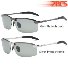 Men Photochromic Polarized Sunglasses Driving Fishing Chameleon Glasses Change Color Sun Glasses Day Night Vision UV400 Eyewear (Lenses Color: GunPhoto-SilverPhoto)