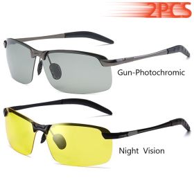 Men Photochromic Polarized Sunglasses Driving Fishing Chameleon Glasses Change Color Sun Glasses Day Night Vision UV400 Eyewear (Lenses Color: GunPhoto-Night)